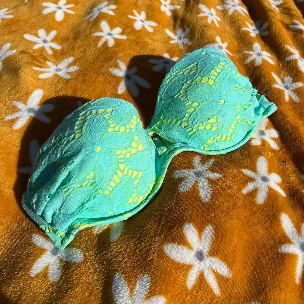 Victoria's Secret Neon Floral Lace Strapless Swimsuit Bikini Top Size 34D